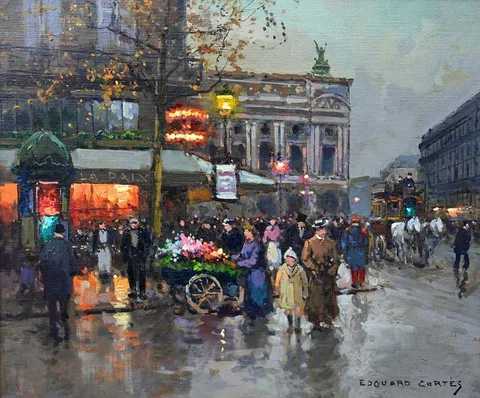 Édouard Cortès, Cafe de la Paix, Oil on Canvas