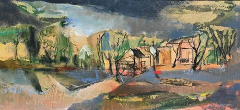 Syd Solomon, Fischers Farm, Mixed Media on Canvas