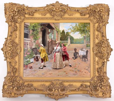 Courtship by Henri-Victor Lesur, Oil on Wood, sold Oct 2022