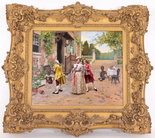 Courtship by Henri-Victor Lesur, Oil on Wood, sold Oct 2022