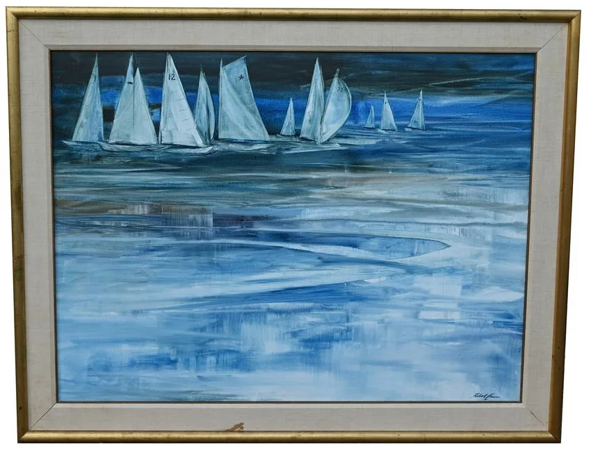 Sailboat Regatta by Robert Chase, Oil on Board, offered Oct 2022