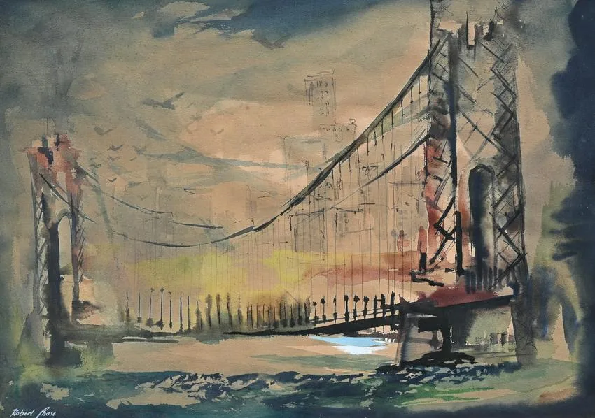 The Bridge, NY 1957 by Robert Chase, Watercolor, offered Oct 2022