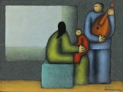 La Familia by Jesus Mariano Leuus, Oil on Board, sold Oct 2022