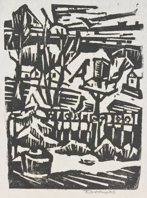 Werner Drewes, Backyard, Woodblock print