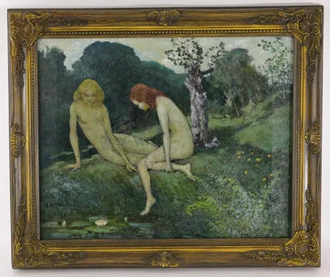 Henry Rosenberg, Two Nudes in Field, Oil on Canvas