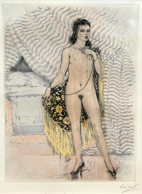 Mademoiselle in Chains by Edouard Chimot, Etching, sold Oct 2022