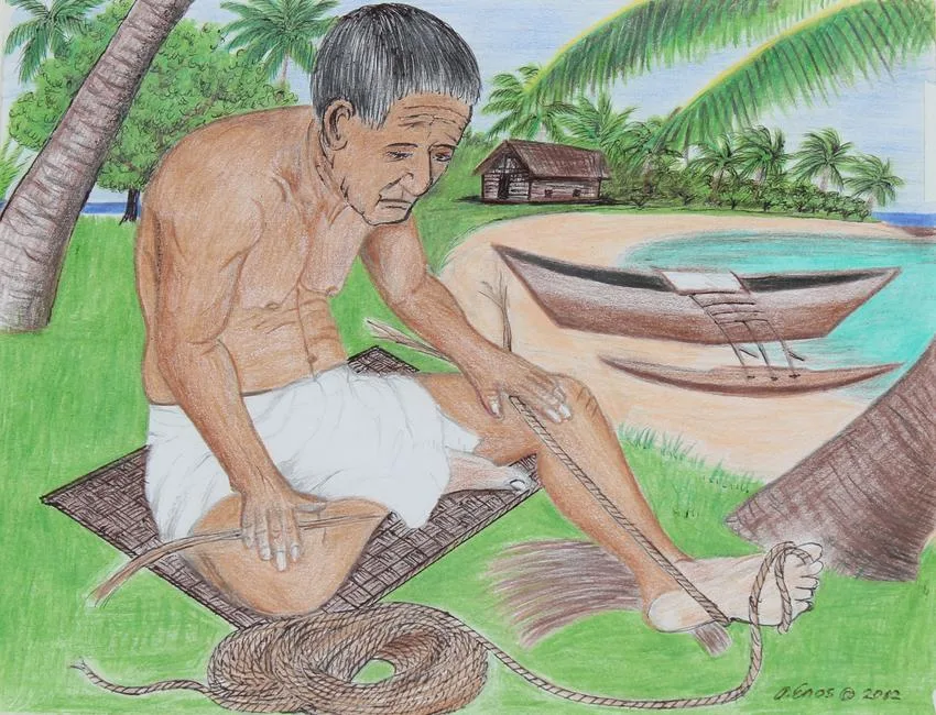 Tobolar Coconut Tree; Twisting into Twine and Rope by Amram Enos, Pencil on Paper, offered Oct 2022