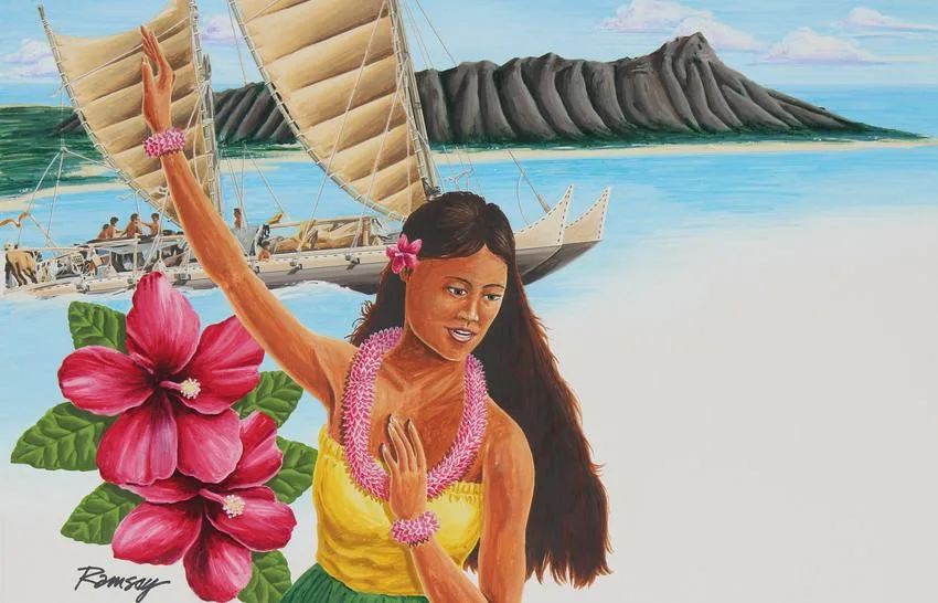Bill Ramsey, Hawaiian Scenes, Mixed Media on Illustration Board