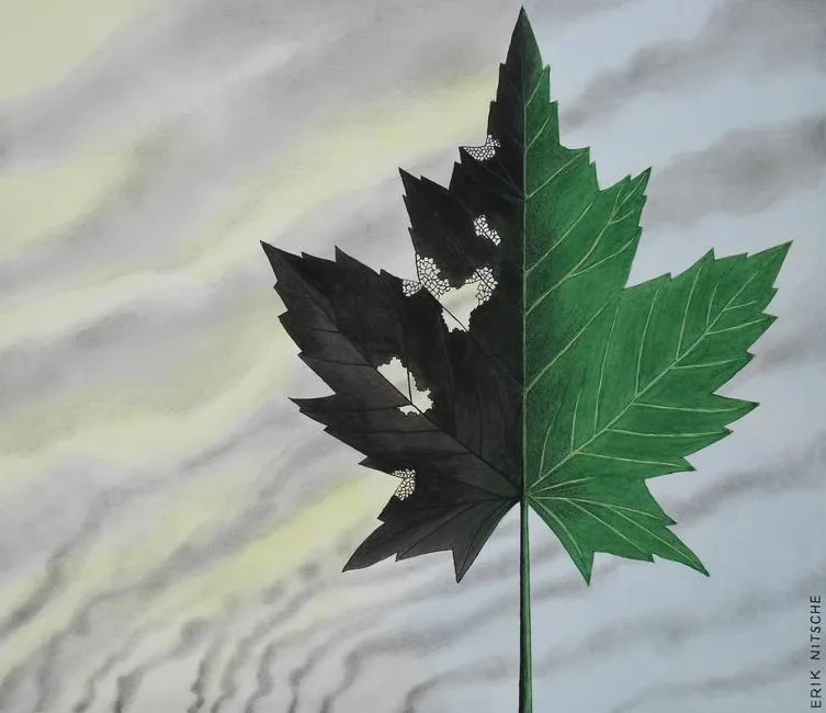 Damaged Leaf by Erik Nitsche, Mixed Media on Illustration Board, offered Oct 2022