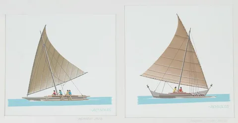 Keith Reynolds, Micronesian - Marshallese Canoes, Oil on Canvas Board
