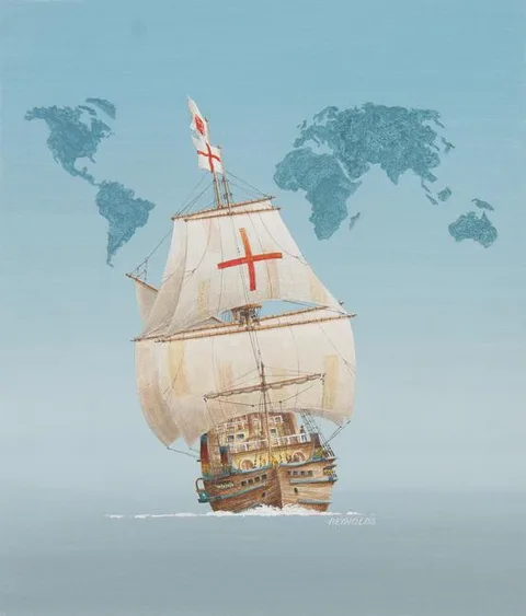 Golden Hinde by Keith Reynolds, Oil on Canvas Board, offered Oct 2022