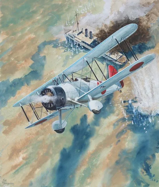 Aichi D1A2 by Steve Ferguson, Mixed Media on Cold Press Illustration Board, offered Oct 2022