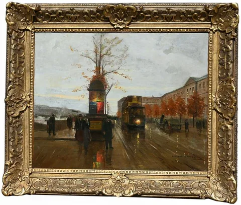 Édouard Cortès, Le Quai du Louvre vers le pont des Arts, Oil on Canvas