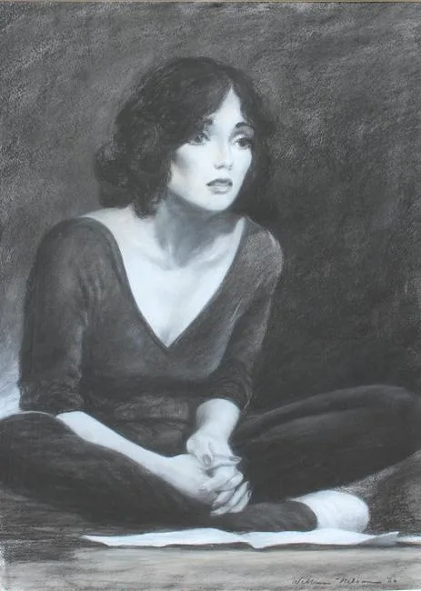 Apprehension of a Young Dancer by William Nelson, Charcoal, offered Dec 2022