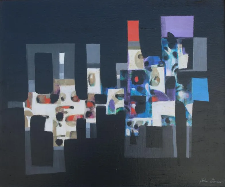 John Dineen, Gepmetric Stencil on Black, 1982, Acrylic on Canvas