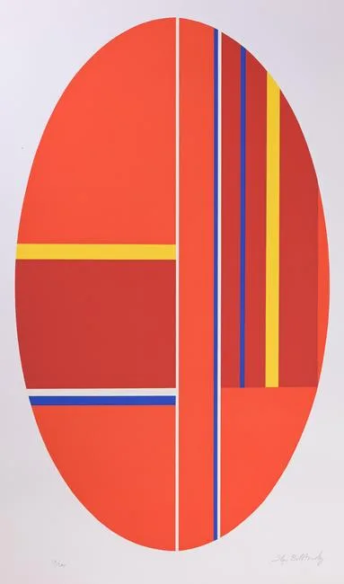 Scarlet Vertical Ellipse by Ilya Bolotowsky, Color Serigraph, sold Feb 2023