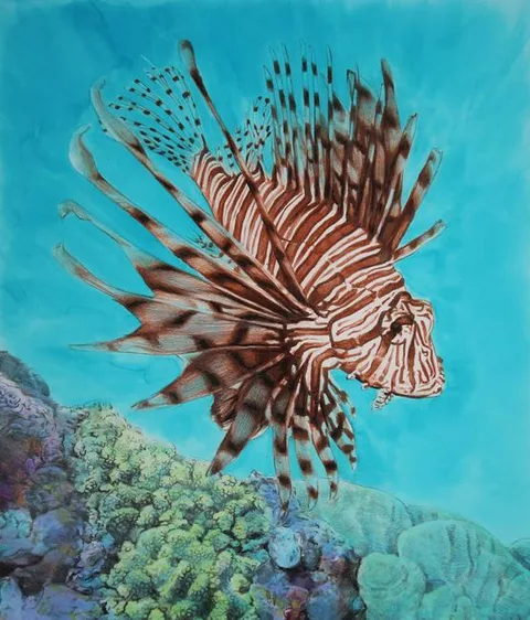 Lionfish by Chris Calle, Mixed Media on Illustration Board, sold Feb 2023