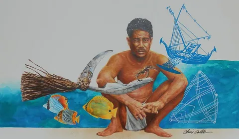 Marshall Islands (Issued by U.S.) by Chris Calle, Watercolor/Pencil/Mixed Media on Illustration Board, sold Feb 2023