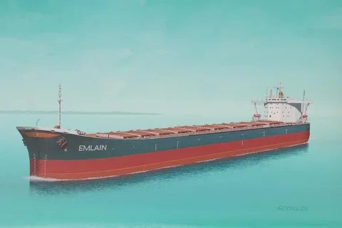 Keith Reynolds, Emlain Cargo Freighter, Oil on Canvasboard