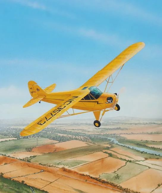 Piper Cub by Steve Ferguson, Mixed Media on Cold Press Illustration Board, sold Feb 2023