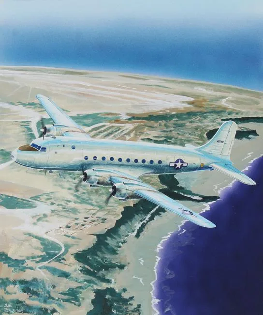 C-54E Skymaster by Steve Ferguson, Acrylic on Cold Press Illustration Board, sold Feb 2023
