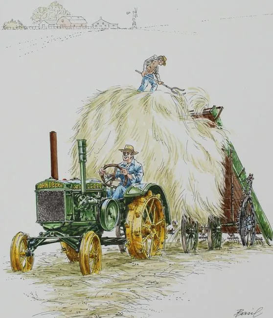John Deere Tractor by Basil Smith, Mixed Media on Hot Press Illustration Board, sold Feb 2023