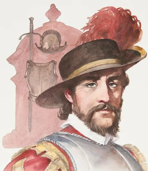 Tom McNeely, Juan Ponce de Leon's Discovery of Florida, watercolor on Paper