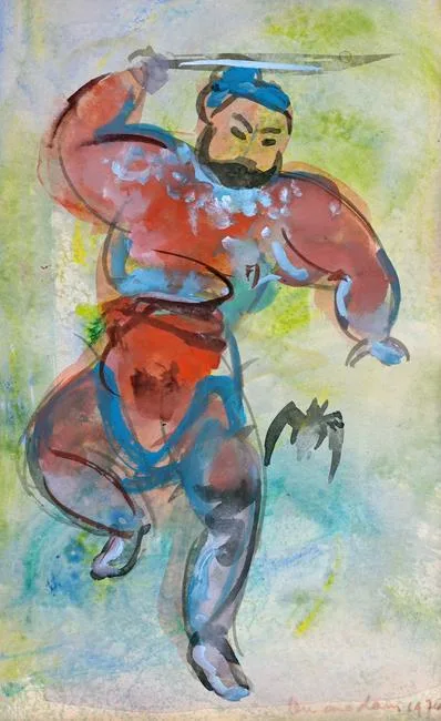 Vũ Cao Đàm, Samurai Warrior, 1976, Watercolor and Gouache on Paper