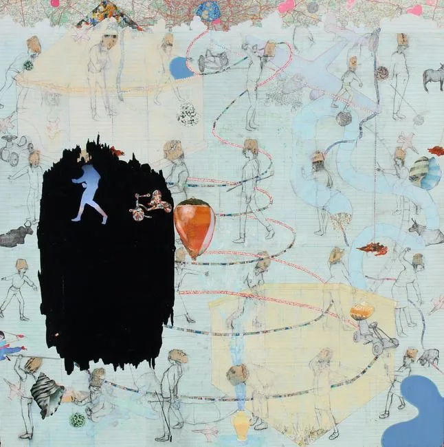 Leslie Allen Lerner, My Life in France: NUX, 2002, Mixed Media on Board