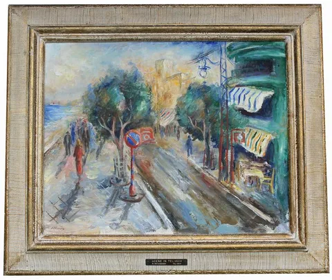 Moshe Matusovski, Scene in Tel-Aviv, Oil on board