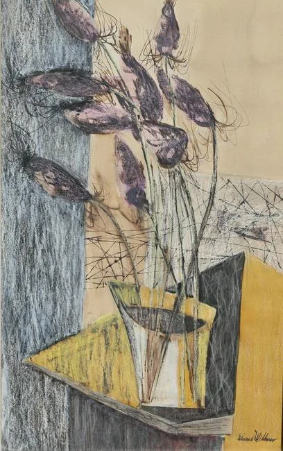 Edward Millman, Purple Pods, Ink & Crayon
