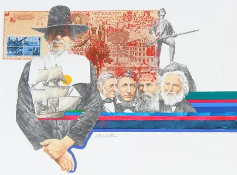 Massachusetts Statehood by Chris Calle, Mixed Media on Illustration Board, sold Apr 2023