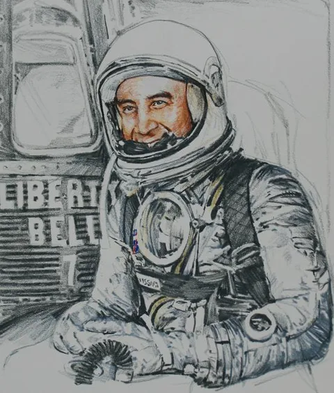 Chris Calle, Gus Grissom - Second U.S. Manned Space Flight, Mixed Media on Illustration Board