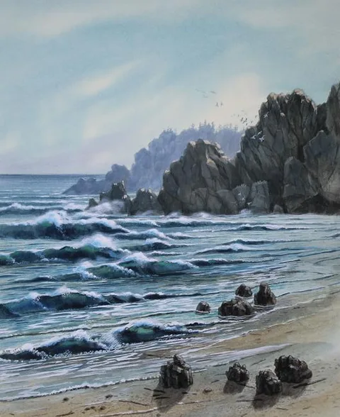 Seashore Scene by Don Balke, Watercolor on Illustration Board, sold Apr 2023