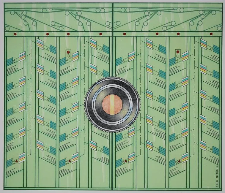 Electronic Postal Sorting Machine by Erik Nitsche, Mixed Media on Illustration Board, sold Apr 2023