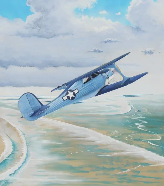 Beech Staggerwing by Steve Ferguson, Mixed Media on Cold Press Illustration Board, sold Apr 2023
