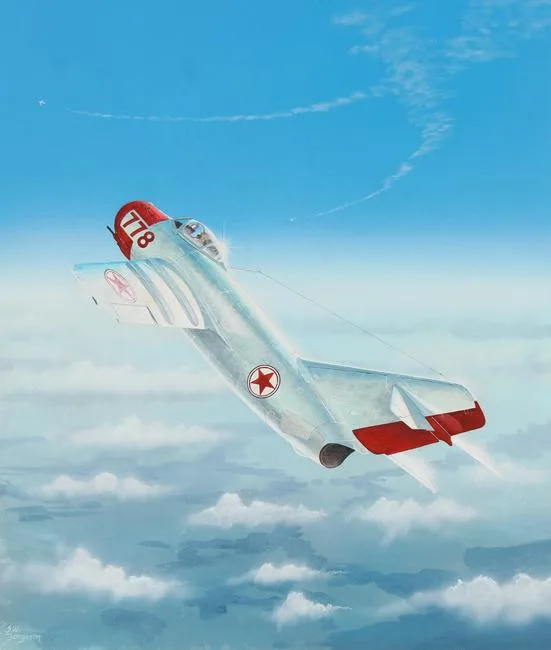 MiG-15 by Steve Ferguson, Mixed Media on Cold Press Illustration Board, sold Apr 2023