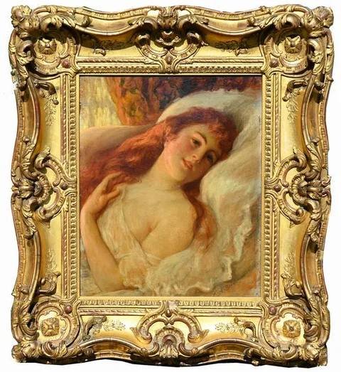 Frederick Arthur Bridgman, Jeune Femme Rousse se Reposant, Oil on Canvas