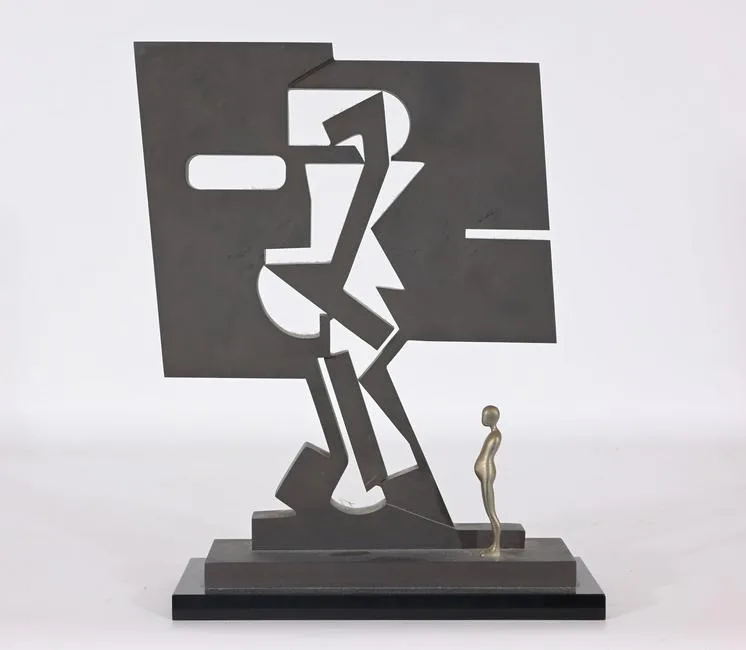 FALLING MAN GOX by Ernest Trova, Bronze and steel, offered Jun 2023