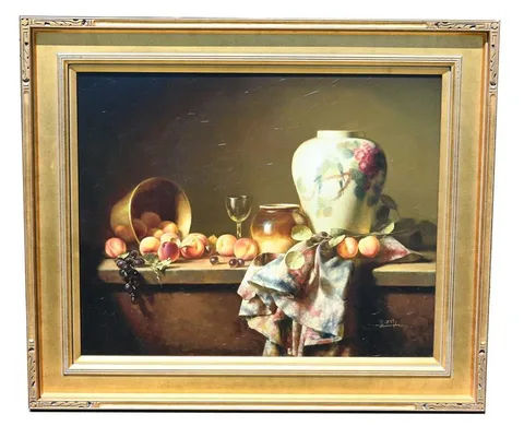 Jie Wei Zhou, Still Life w/ Peaches, 2003, giclee on canvas
