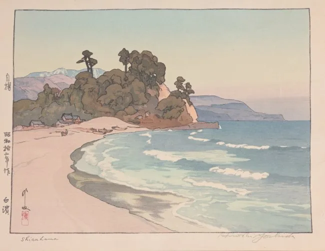 Shirahama by Hiroshi Yoshida, Woodblock, sold Jun 2023