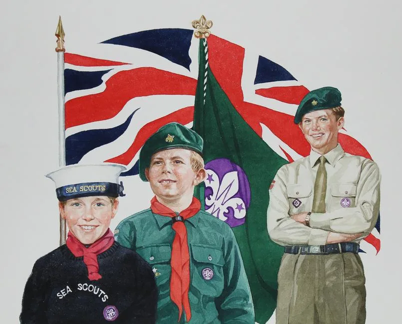 Boy Scouts by Brian Sanders, Watercolor on Paper, sold Jun 2023
