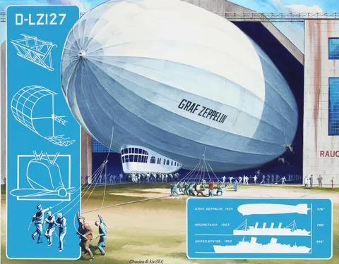 Charles A Knotek, First Airship Flight Around the World, Mixed Media on Illustration Board