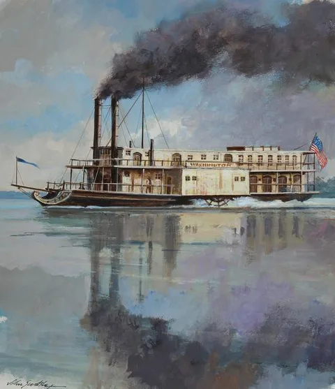 Steamboat Washington (1816) by John Swatsley, Oil on Illustration Board, sold Jun 2023