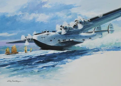 John Swatsley, China Clipper Ship - Seaplane, Oil on Illustration Board