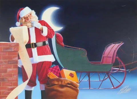 Ed Little, 1991 Christmas Contemporary/Santa, Oil on CanvasBoard