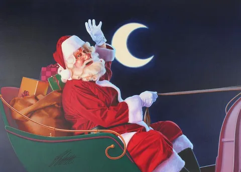 Ed Little, Santa Claus in His Sleigh, Oil on CanvasBoard