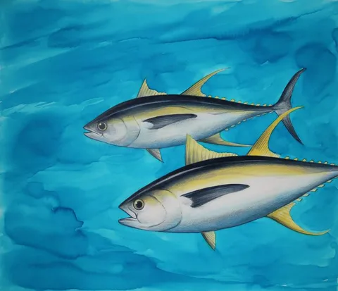 Chris Calle, Yellow-Fin Tuna, watercolor on Illustration Board