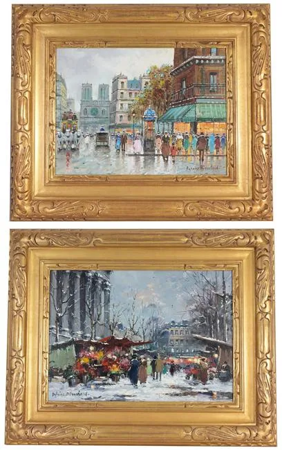 Antoine Blanchard, Paris Street Scenes, Oil on Canvas