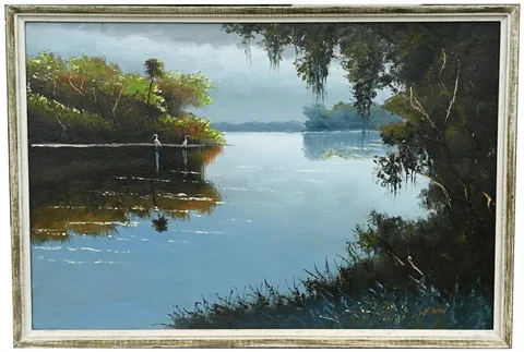 View of the St John River by Samuel Newton, Oil on Board, sold Aug 2023